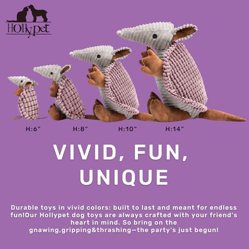 Image of Hollypet Plush Dog Squeaky Toy Stuffed Armadillo Animal Pet Puppy Chew Toys with Clean Teeth for Small Medium Large All Breed Sizes Dogs, Pink, 6 in