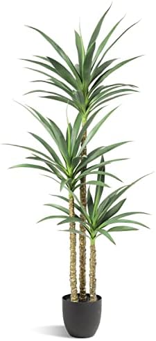 Waoops Artificial Tree 5.3Ft Faux Agave Plant with 3 Heads in Plastic Pot Fake Tree for Home Decor Indoor or Outdoor Office Decoration Housewarming Gift