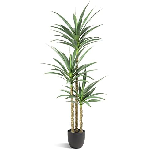 Artificial Tree 5.3Ft Faux Agave Plant with 3 Heads in Plastic Pot Fake Tree for Home Decor Indoor or Outdoor Office Decoration Housewarming Gift