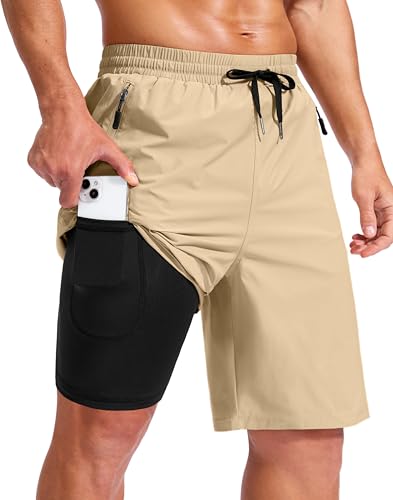Image of G Gradual Mens Swim Trunks with Compression Liner 7 inch /9'' Quick Dry Board Shorts Swimsuit Bathing Suit for Men Zipper Pockets