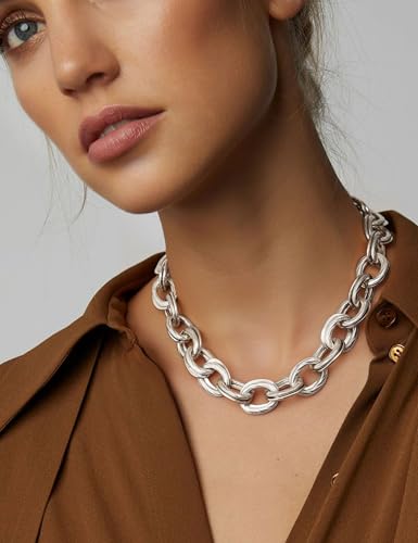 Sllaiss Klobige Goldkette für Frauen – 14 Karat versilbert Trendige Statement-Ketten Hypoallergen klobige Kette Große kubanische Gliederkette Schmuck Punk Hip Hop Choker für Frauen Männer
