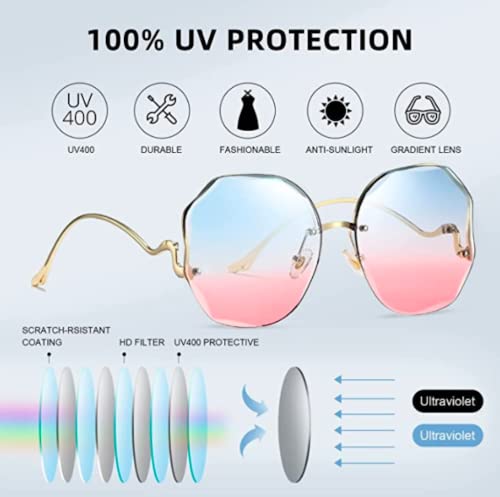 Pharoz Rimless Gradient Women's Sunglasses (Blue/Pink) #TOP3