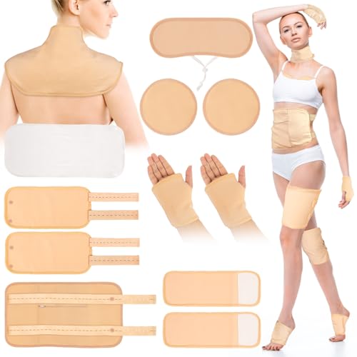 YHOVID 13 Pcs Castor Oil Pack Wrap, Organic Cold Pressed Unrefined Glass Bottle for Liver Detox, Stomach, Neck, Knee, Foot & Entire Body, Organic Cotton Reusable Pads Kit for Hot/Cold Compress