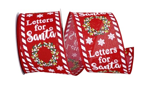 Reliant Ribbon 93744W-695-40F Letters for Santa Wired Edge Ribbon, 2-1/2 Inch X 10 Yards, Red/White