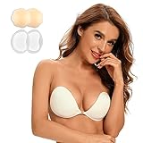 lalaWing Adhesive Bra, Sticky Strapless Fabric Bra Invisible Apply to Women Daily Dress Comes with Nipple Covers (B, White)