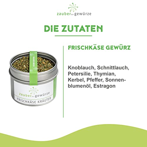 Foto von Zauber der Gewürze Frischkäse Kräuter - cremigen Frischkäse selber machen als Dip zu Brot, Kartoffeln, Rohkost oder Ofengemüse, in Top-Qualität und wiederverschließbarer Aroma-Dose, 30 g