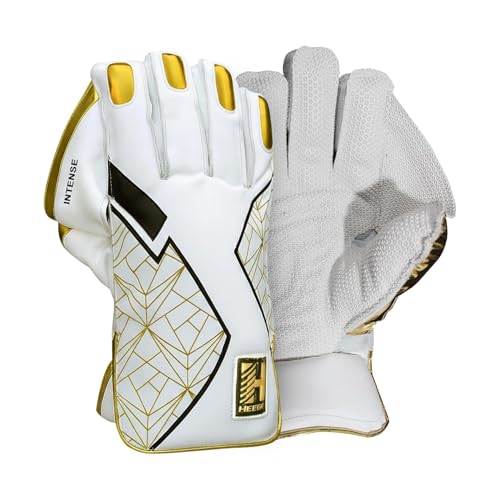 Image of Heega Intense White PU Leather Cricket Wicket Keeping Gloves Suitable for Professional Players | Durable Construction, Superior Grip, High-Density Finger Protection, Ergonomic Design (Youth)