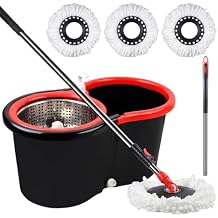 Spin Mop and Bucket with Wringer Set,360 Mop and Bucket System with 3 Microfiber Mop Refills and 59" Extended Handle for Floor Cleaning Black