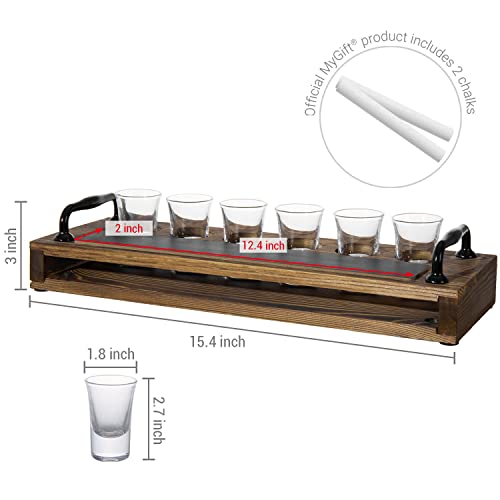 Mygift Tequila Shot Glasses Liquor Flight Tasting Set Includes Burnt Wood Serving Tray With Chalkboard Panel And Metal Handles And 6 Clear Shot Glasses #TOP3
