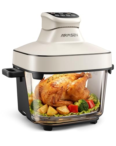 Image of AIRMSEN 6.3 QT Glass Air Fryer Non-Toxic, 4 Presets & Manual Control, 105–400℉ Precise Heat, 95% Less Oil, Auto-Pause & Resume, Microwave & Dishwasher Safe Glass Container for Family Meals