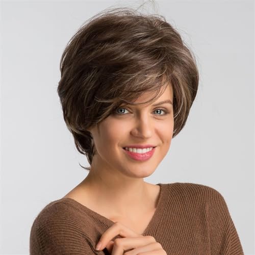 Perruque synthétique courte Bob Pixie avec frange et reflets blonds pour femmes - 4