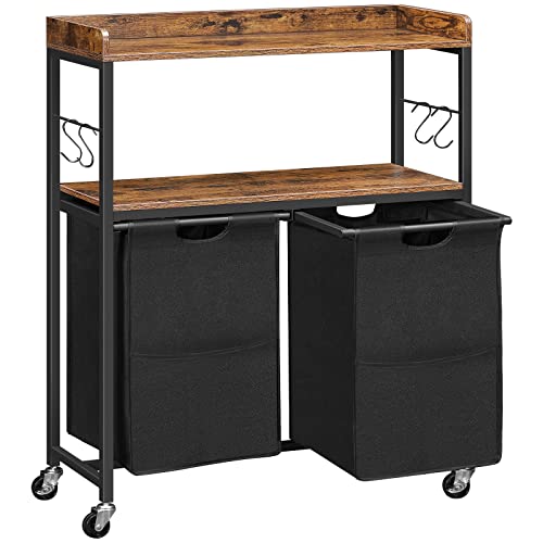 Hoobro Laundry Hamper, Laundry Basket With Hooks, Laundry Sorter With 2 Pull-Out And Removable Bags, 2 Shelves, Bathroom, Laundry Room, Rustic Brown And Black Bf22Xy01 #TOP21