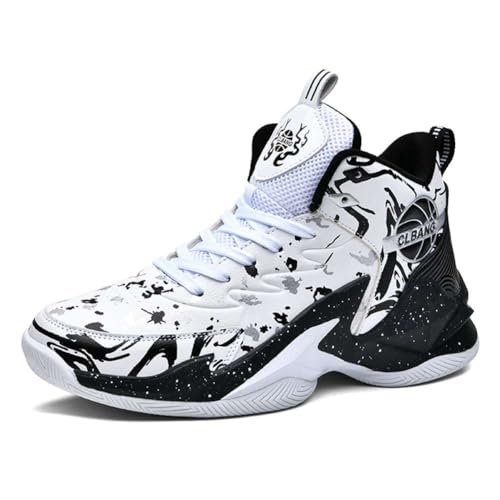 WELRUNG Men's Women's High Top Basketball Shoes Breathable Non Slip Outdoor Sneakers Fashion Shoes Black 11/9.5 US