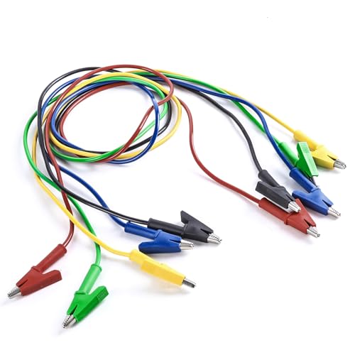 Image of 5PCS 15A Dual Ended Crocodile Alligator Clips Test Lead, Wire Cable with Insulators Clips, Test Flexible Copper Cable with Protective Jack Copper Clamps for Electrical Testing 3.3ft /1m