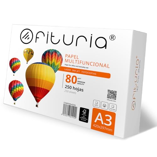 Folios A3, Papel Multiusos para Impresora y Fotocopiadora, Papel Blanco para Entornos Laborales y Uso Doméstico, Hojas din A3 80g/m², Paquete de Folios   Ofituria (250 hojas)
