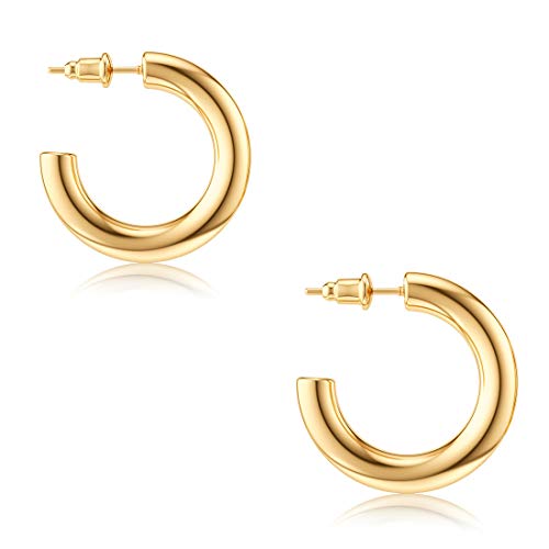 Chunky Open Hoops 18K Gold Colored Lightweight Thick Gold Hoop Earrings for Women Girls Diameter 25mm (0.98 inches)