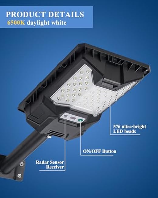 Solar Street Light Outdoor, 20000LM 6500K Waterproof Motion Sensor LED Solar Powered Flood Light with Remote Control,Dusk to Dawn Commercial Area Lighting for Outside Parking Lot, 4-Pack