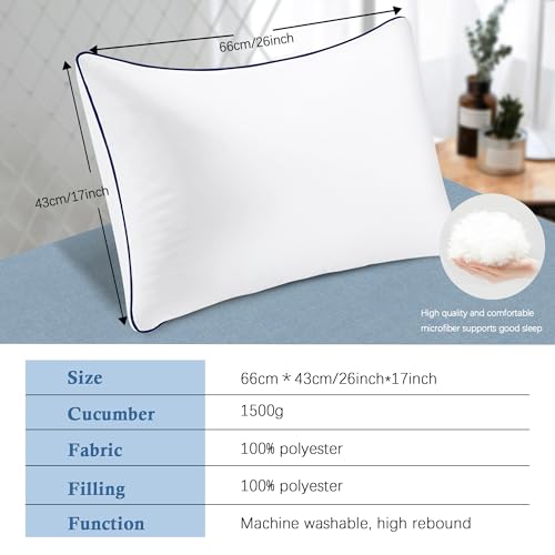 HAODEMI Bed Pillows for Sleeping, 2 Pack, Cooling Hotel Quality Quality with Premium Soft Down Alternative Fill for Back, Stomach or Side Sleepers,17x26Inches - Thumbnail 2