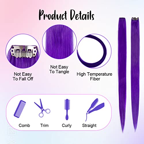 Colored Hair Extensions, 12 Pcs Straight Rainbow Hair Extensions Highlights, Synthetic Colorful Hair Extensions For Women Girls Christmas Party Use #TOP4