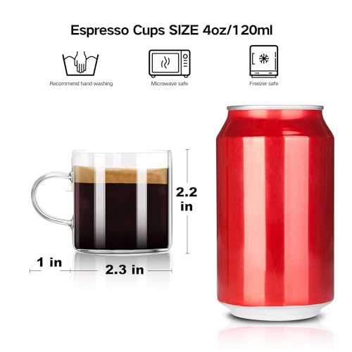 Image of Liang baobao Espresso Cups Set of 8, Espresso Shot Glasses Mugs Small Tea Cups 4.5oz, Clear Glass with Handles for Cappuccino Coffee Tea