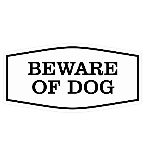 All Quality Fancy Beware of Dog Wall or Door Sign | Durable Material | Home Security Signs | Easy to Install (White) - Small 1 Pack