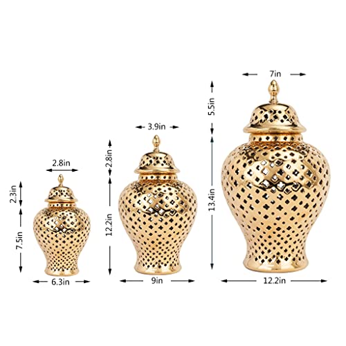 Artline Traditional Pierced Ginger Jar With Lid, Carved Lattice Decorative Temple Jar, Cut Out Ceramic Vases For Home Decor (Small, Gold) #TOP6