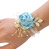 GEQIAN Bracelet de poignet avec fleurs artificielles pour demoiselle d'honneur – Corsage de mariée artificiel fleur de mariage en dentelle feuilles décoration demoiselle d'honneur poignet fleur