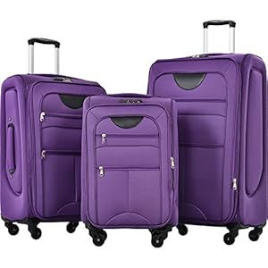 Expandable Softside Luggage Sets 3 Piece, Upright Spinner Suitcase Sets, Lightweight Durable Travel Softshell Set TSA Lock, 20in/24in/28in, Purple