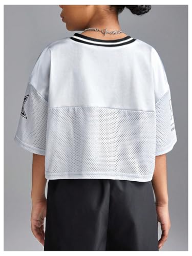 Floerns Girl's Number Jersey Shirts V Neck Oversized Half Sleeve Y2k Crop Tee Tops2