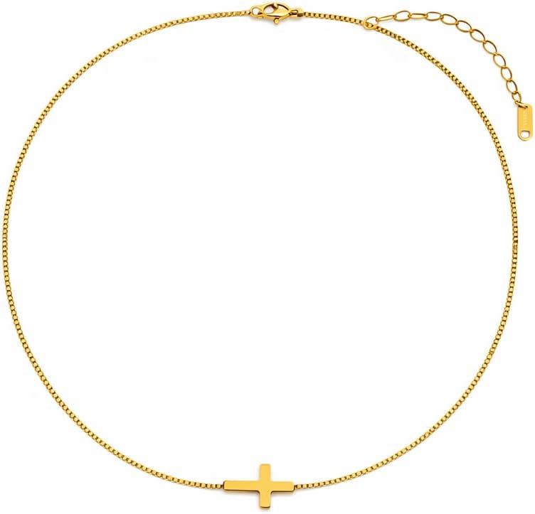 14k Gold Cross Necklace for Women Small Petite Crucifix Gold Necklace Chain