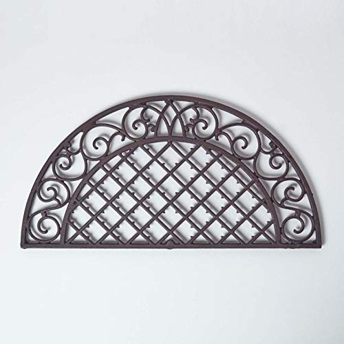 HOMESCAPES Paillasson extérieur Demi-Lune Marron en Fonte, Gratte Pieds Grille en Fonte, 67 x 34 cm