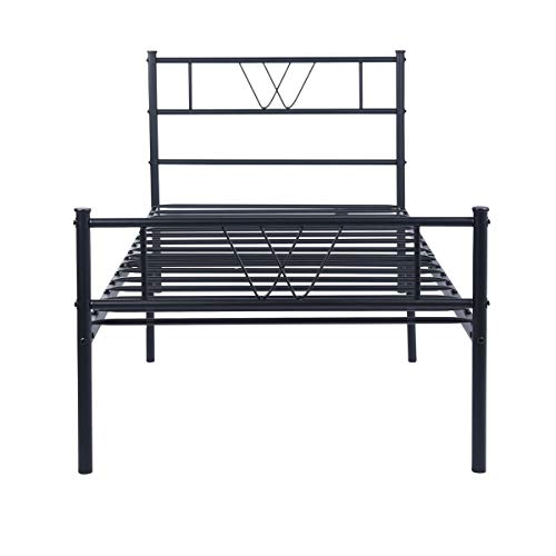 Homy Casa Inc Twin Size Bed Frame Platform Metal With Headboard/Underbed Storage/Steel Slats, Heavy-Duty Mattress Foundation For Bedroom, No Box Spring Needed, Tool-Free Assembly, Black #TOP18