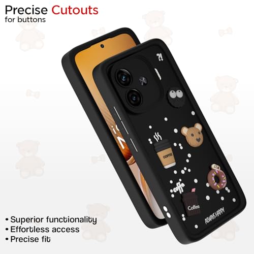 Image of Outlouders Back Cover for iQOO Neo 10R 5G / iQOO Z9 Turbo 5G / Vivo Y200 GT 5G | 3D Cartoon Bear Cute Fun Silicone Full Body Protection Bumper Case (Black)