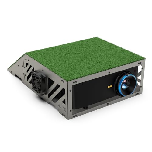 Golf Simulator Projector Enclosure, Extra-Large Floor-Standing Aluminum Alloy Protective Housing, Angled Front Shield, Transparent Window, Dual-Fan Cooling, Hinged Top, XL Fit for Short Throw Pyswex