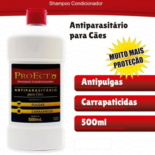 Shampoo Antiparasitário ProEcto para Cães, 2 Frascos de 500ml, com Pente - 2 em 1 Shampoo e Condicio