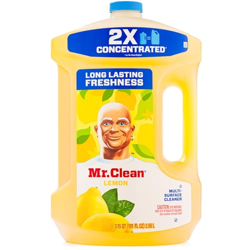 Mr. Clean All Purpose Cleaner, Floor Cleaner for Mopping Home, Bathroom, & Kitchen, Cleaning Liquid for Mop & Bucket, Cleaning Supplies, Multi Surface Cleaner 2X Concetrated Lemon Scent 101 Fl Oz