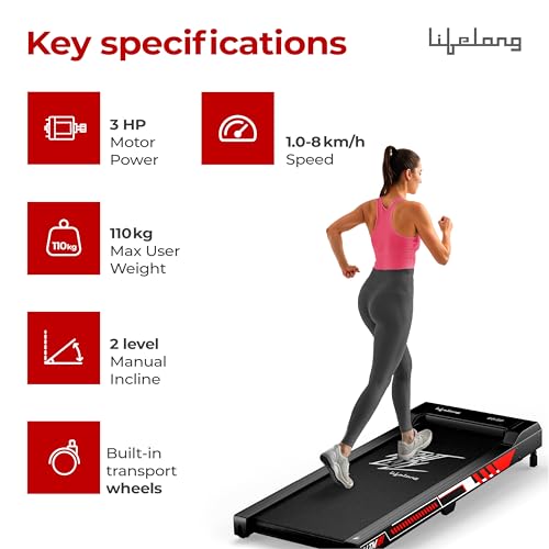 Image of Lifelong Walking Pad Treadmill | 3 HP Brushless Motor | 2-Level Manual Incline | LED Display | Foldable Design | Remote Control | 110 Kg Capacity | 8 Km /h Speed | Home Fitness Walking Machine LLTM181