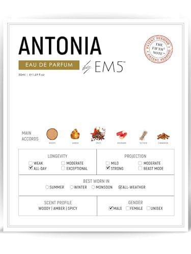 Image of EM5 Antonia Perfume for Men | Woody Earthy Spicy | Eau de Parfum | Strong and Long Lasting Spray | Luxury Gift for Him