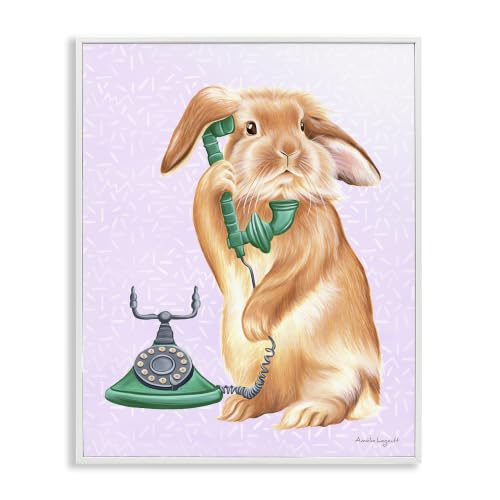 Fluffy Bunny Rabbit Retro Phone, 11 x 14 Inch Framed Giclée Print