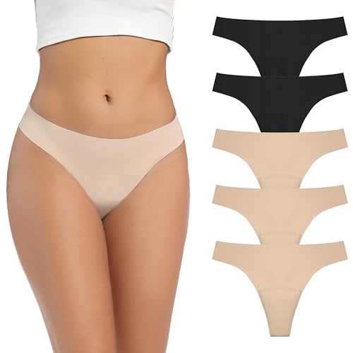 Image of Women's Incontinence Thong Panties Washable Light Absorbency Leak Proof Underwear Bladder Control 5 Pack (2 Black-3 Beige, 2XL)