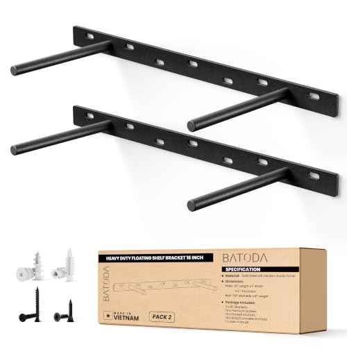 BATODA 16" Floating Shelf Bracket 2PCS, Hidden Bracket for Floating Shelves