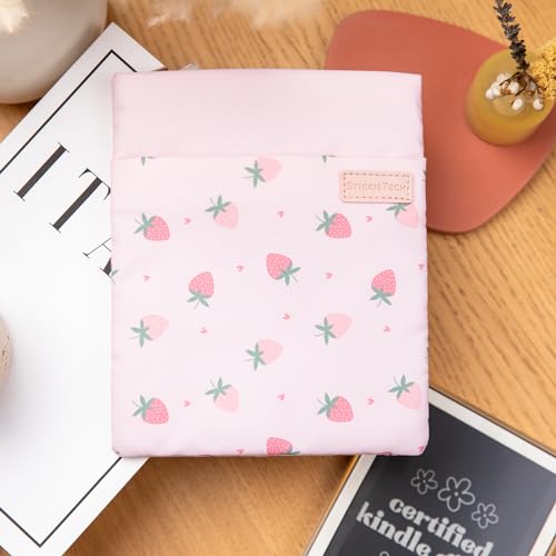 StickieTech Kindle Sleeve Pouch | Water-Resistant Material | Compatible with Kindle Basic 6", Paperwhite 7", Colorsoft 7" | Cute Floral Padded Case with 2 Hidden Zippered Pockets (Strawberry Fields) by StickieTech - Used condition - Image 2