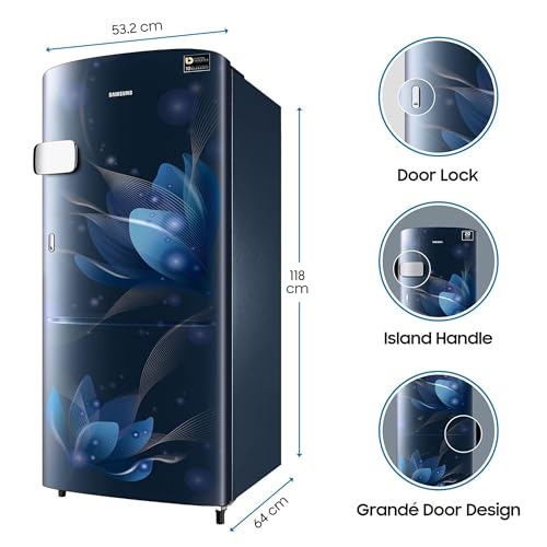 Image of Samsung 192 L 3 star Inverter Direct Cool Single Door Refrigerator Appliance (RR20A1Y2YU8 /HL, Saffron Blue)