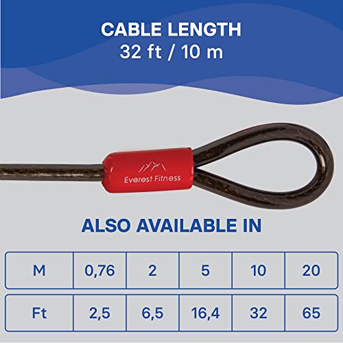 Everest Fitness Cable Lock - 32 Ft In Length Security Bike Locks With Loops - Heavy Duty Anti Theft Plastic Coated Steel Cable #TOP2