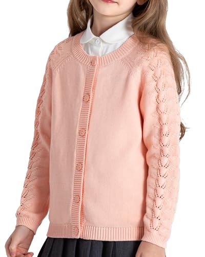 JSTEX Girls Cute Cardigan 100% Cotton Knit Kids Cardigan Long Sleeve Crew Neck Button Sweaters for Girl Size 4-143