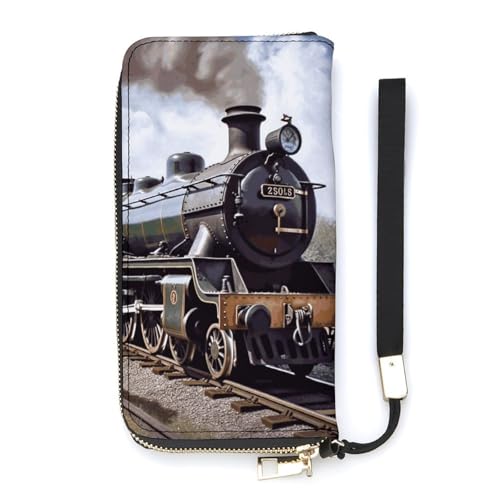Portefeuille minimaliste avec fentes cartes motif locomotive blanche en cuir fin