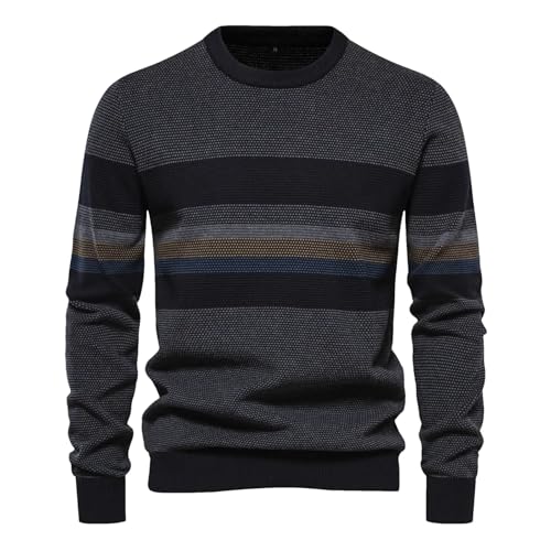 Men's Slim Fit Lightweight Sweater Crewneck Long Sleeve Striped Knit Pullover Color Block Business Casual Pullover Tops