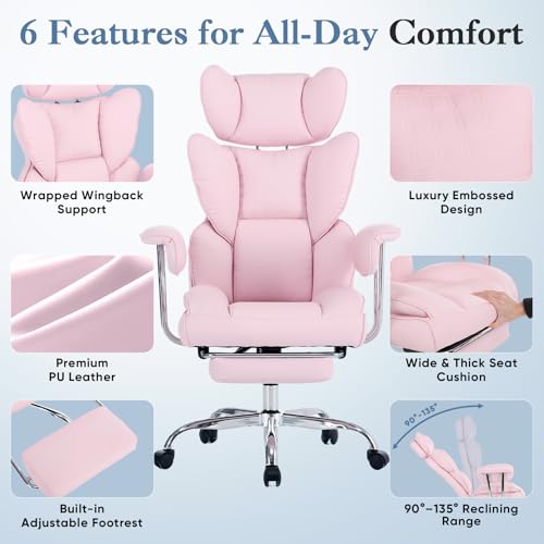 Image of DUMOS Big and Tall Home Office Desk Chair, Executive Chair with Footrest