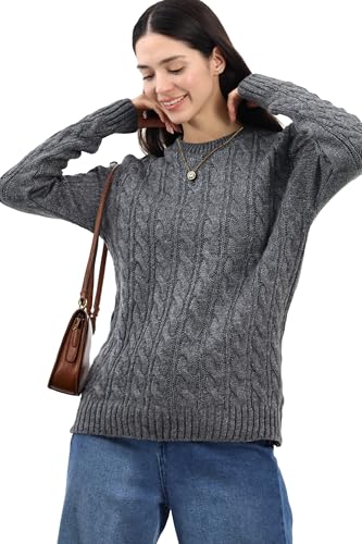 Suéter grueso de manga larga para mujer y jersey de punto trenzado suave