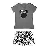 Disney Minnie Mouse Schlafanzug für Damen Pyjama Set Kurzarm Oberteil mit Hose Grau